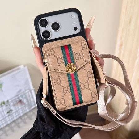 GUCCI iphone18promaxケース ロング ストラップ付き